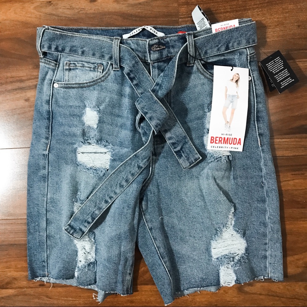 High rise denim Bermuda shorts